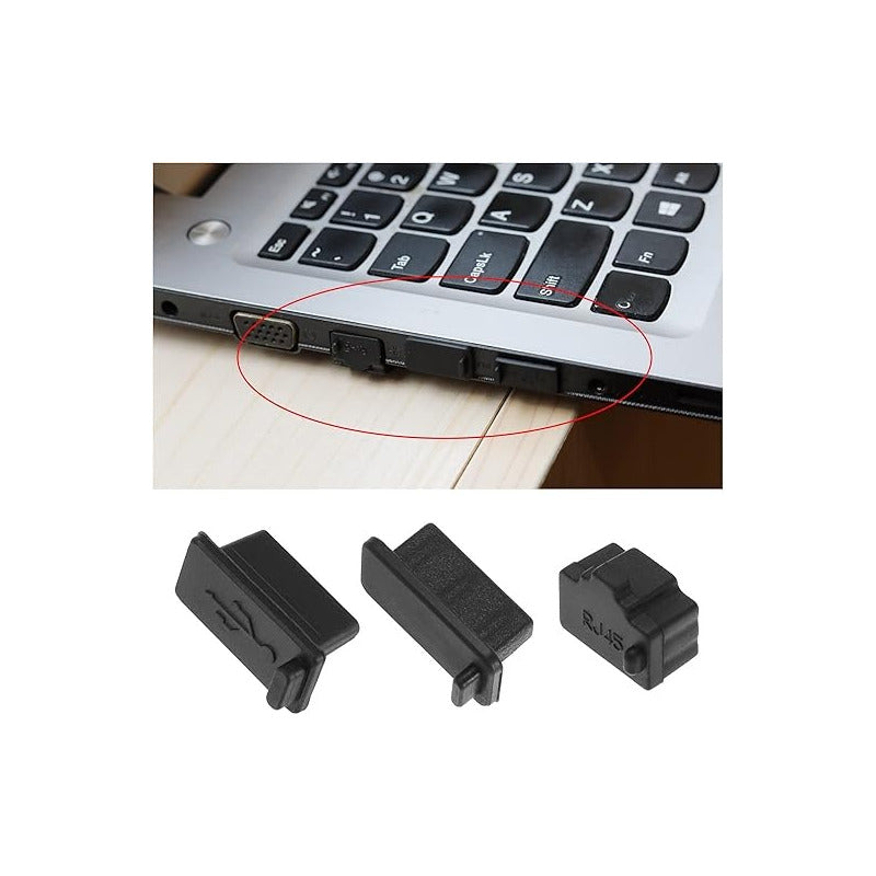 16 UND TAPÓN ANTIPOLVO PORTÁTIL PC USB HDMI VGA TIPO C NEGRO | 16 PCS PORTABLE PC DUST PLUG USB HDMI VGA TYPE C BLACK