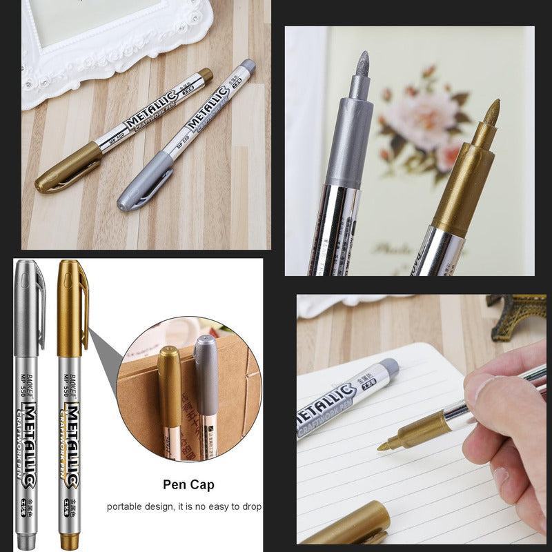 2X MARCADOR METALIZADO DORADO & PLATEADO ROTULADOR LAPICERO | 2X METALLIC MARKER GOLD & SILVER PEN