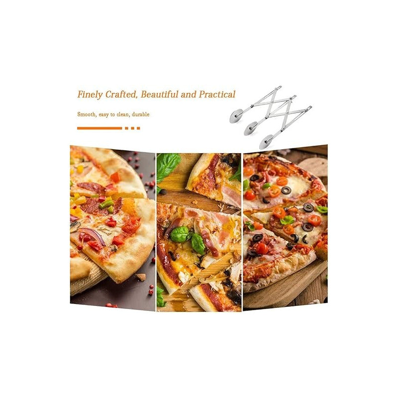 CORTADOR PIZZA MULTIFUNCIONAL RETRACTIL TRIPLE ACERO INXOIDABLE | MULTIFUNCTION RETRACTABLE TRIPLE PIZZA CUTTER, STAINLESS STEEL
