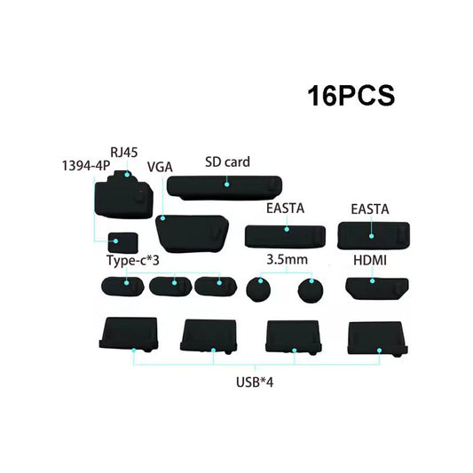 16 UND TAPÓN ANTIPOLVO PORTÁTIL PC USB HDMI VGA TIPO C NEGRO | 16 PCS PORTABLE PC DUST PLUG USB HDMI VGA TYPE C BLACK