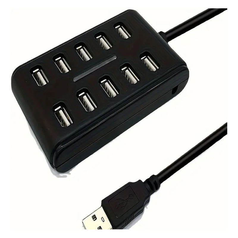 HUB USB 10 PUERTOS LUZ LED NEGRO