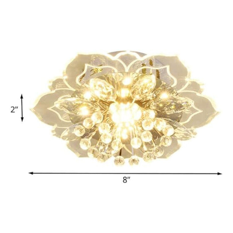 LAMPARA TECHO CRISTAL FLOR LOTO PETALOS LED 110V TRANSPARENTE