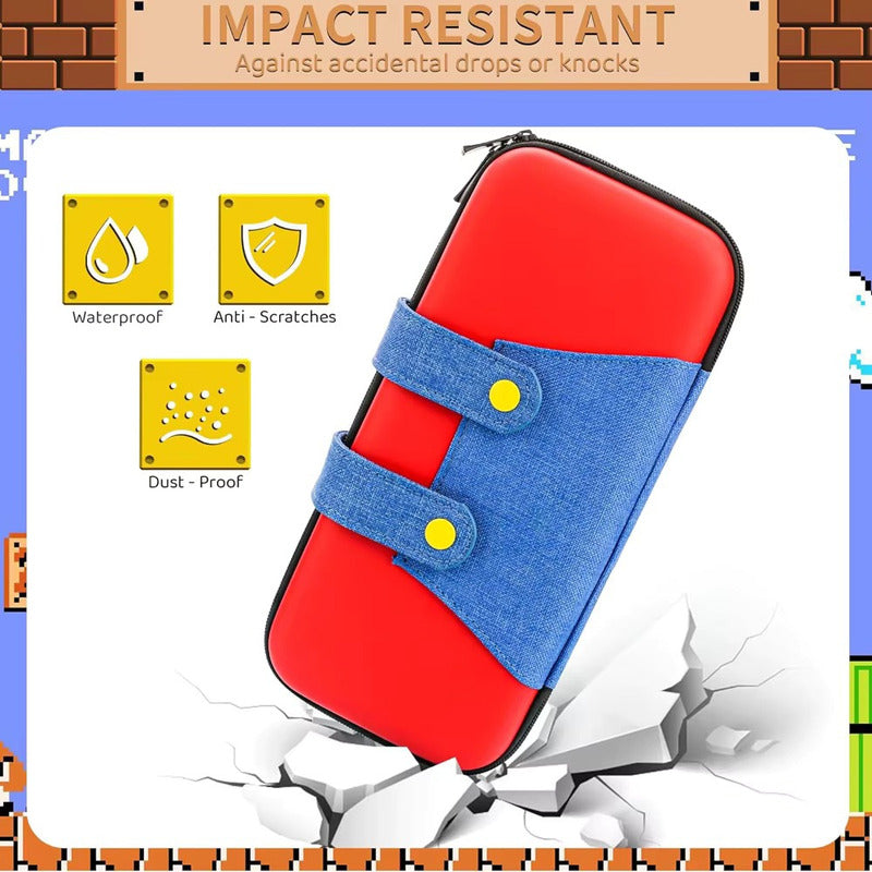 ESTUCHE RIGIDO NINTENDO DISEÑO MARIO SWITCH 24X13X4 CMS ROJO Y AZUL