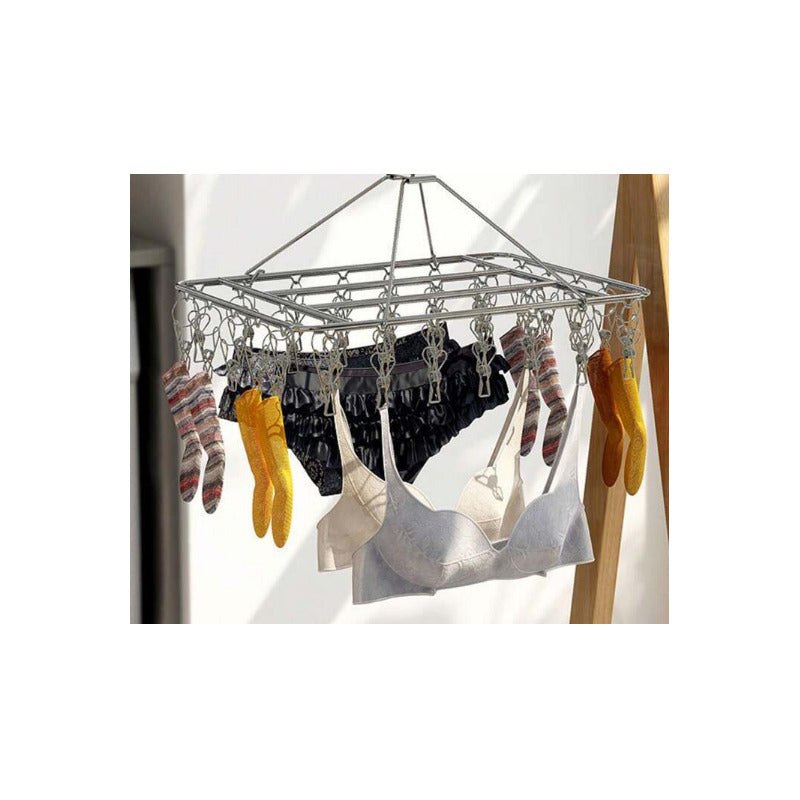 GANCHO ROPA INTERIOR MEDIAS METALICO CUADRADO 20 CLIPS SOLID PLATEADO