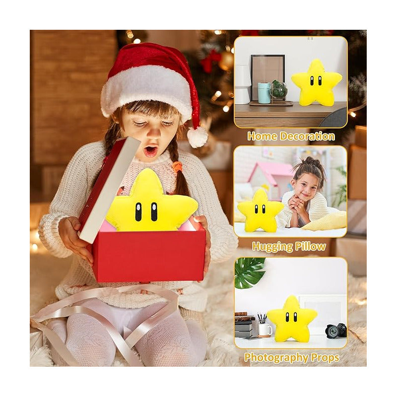 ALMOHADA PELUCHE SUPER STAR MARIO BROS NIÑO NIÑA JUGUETE AMARILLO