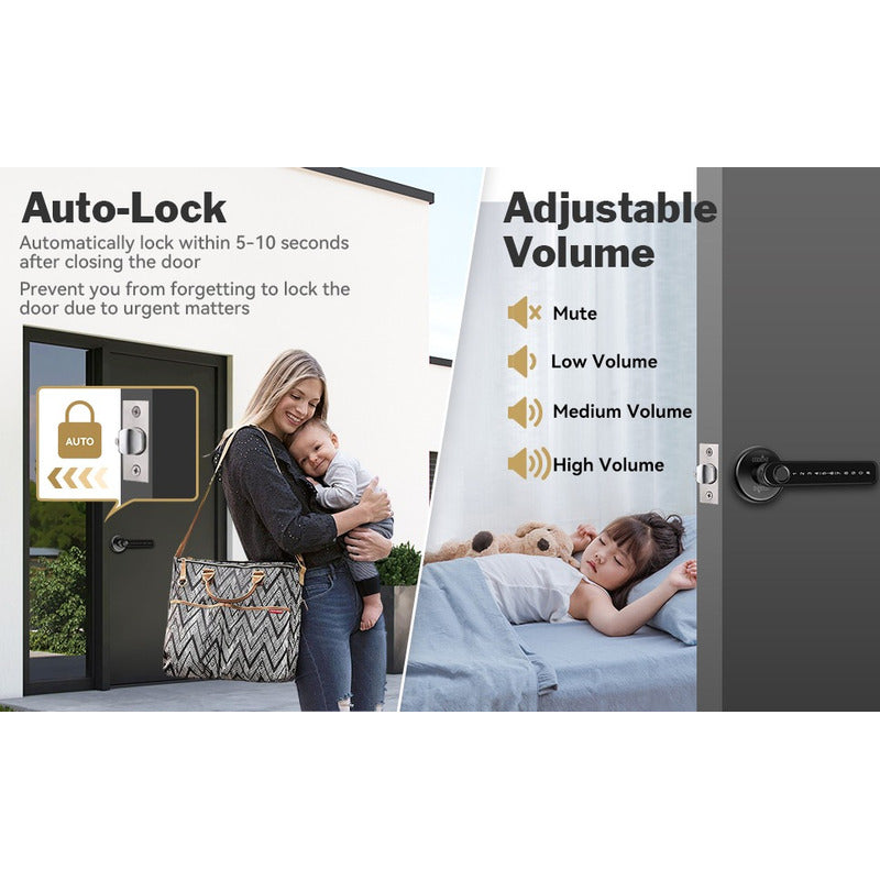 CERRADURA PUERTA SMART HUELLA BLUETOOTH APP PANTALLA TACTIL NEGRO