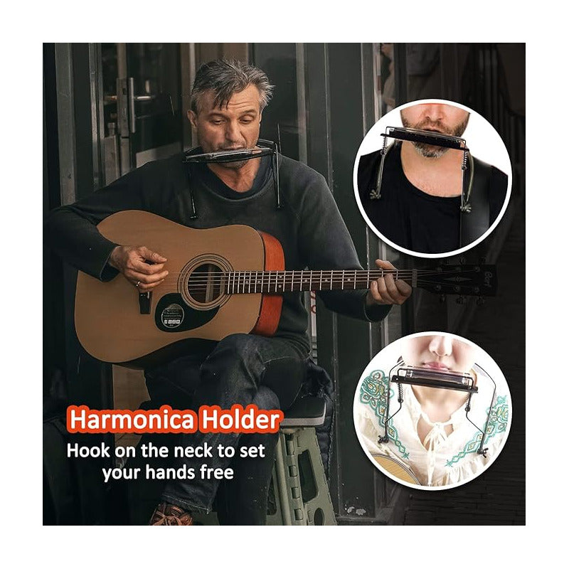 SOPORTE CUELLO ARMÓNICA DIATÓNICA 10CMS | 4 PULGADAS SOPORTE CUELLO NEGRO