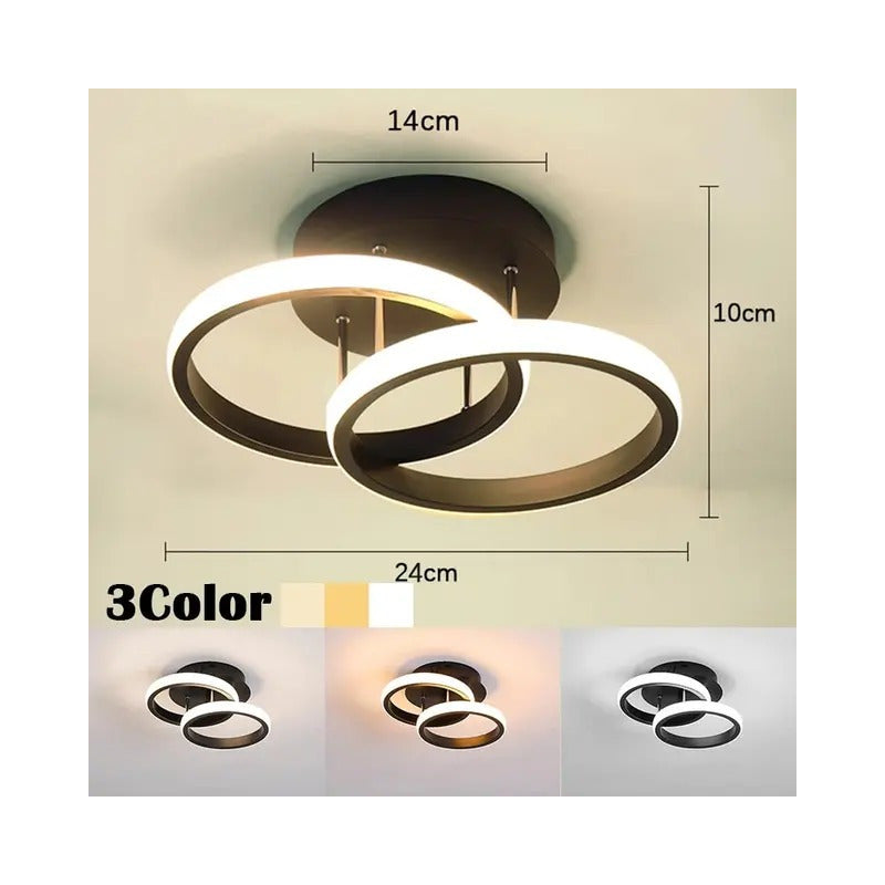 LAMPARA TECHO LUZ LED TIPO DOBLE ARO 25W MARCO NEGRO SALA 110/220V NEGRO