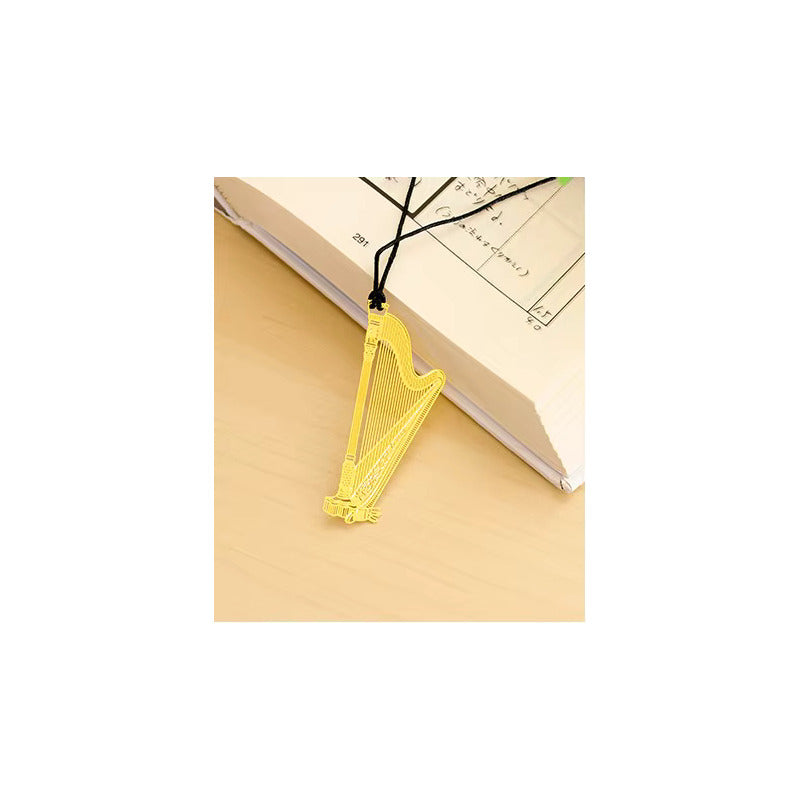 MARCA PÁGINAS ARPA LIBRO MÚSICA REVISTA NOTAS PAPEL AGENDA DORADO ARPA