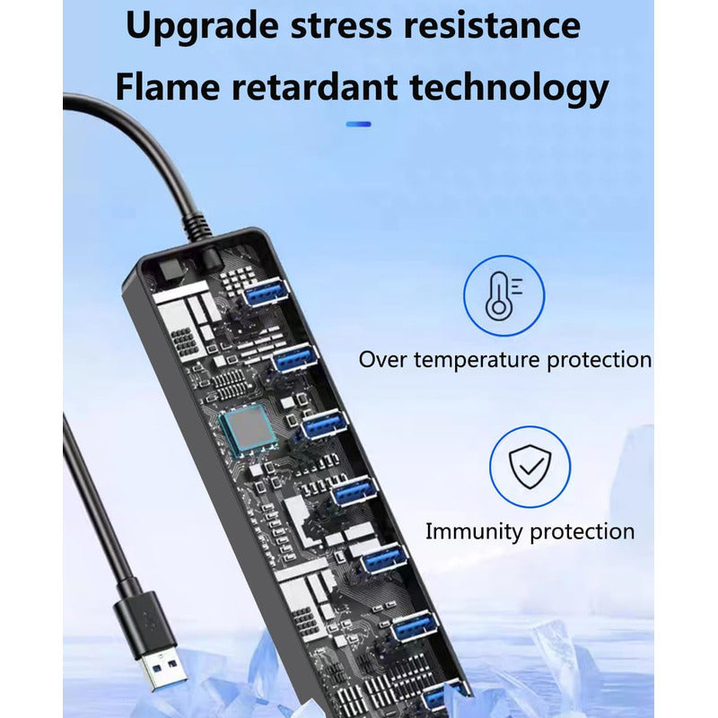 HUB USB 7 PUERTOS 3.0 LUZ LED INTERRUPTOR INDEPENDIENTE NEGRO