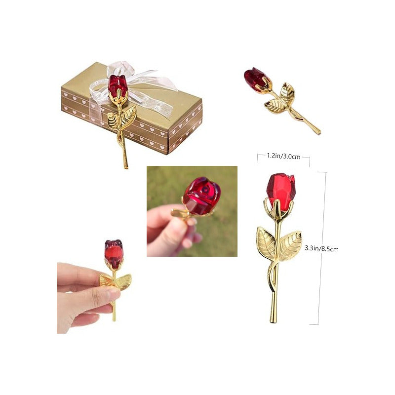 ROSA CRISTAL MINI JOYA 9CM REGALO AMOR AMISTAD BODA VALENTIN ROJO