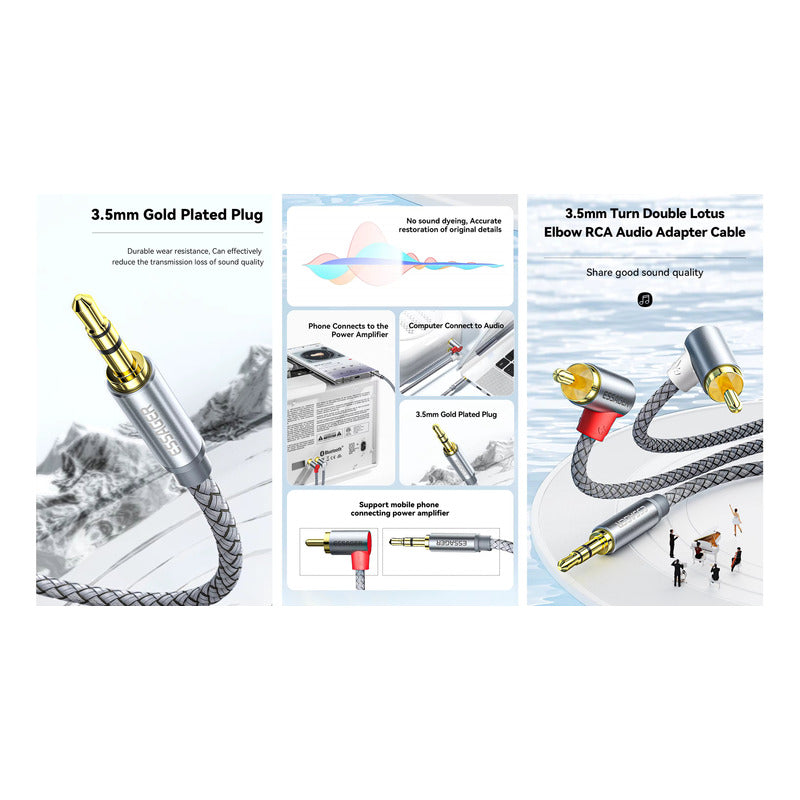 CABLE 2RCA 90° AUDIO JACK 3.5MM 3MTS ESSAGER FUNDA TRENZADA