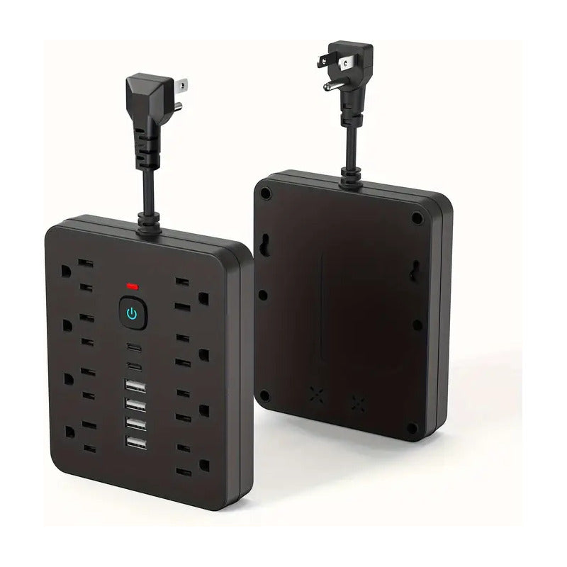 MULTITOMA 8 SALIDAS 4 USB 2 TIPO C NEGRO SWITCH ENCENDIDO NEGRO 110V
