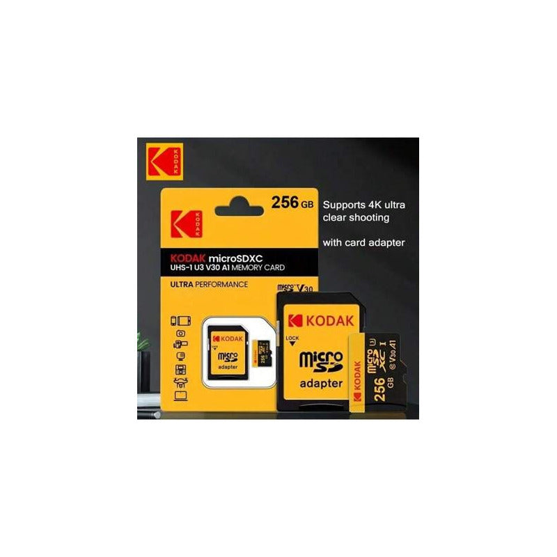 TARJETA MICRO SD KODAK 256GB ADAPTADOR A1 V30 XC C10 I3 4K