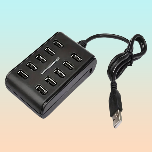 HUB USB 10 PUERTOS LUZ LED NEGRO