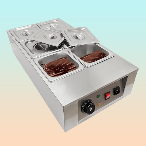 FONDUE MÁQUINA DERRETIR CHOCOLATE 6 PUESTOS COMERCIAL ACERO PLATEADO