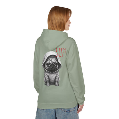 PUG HOODIE – 'SUP?' CUTE PUG IN HOODIE GRAPHIC PULLOVER