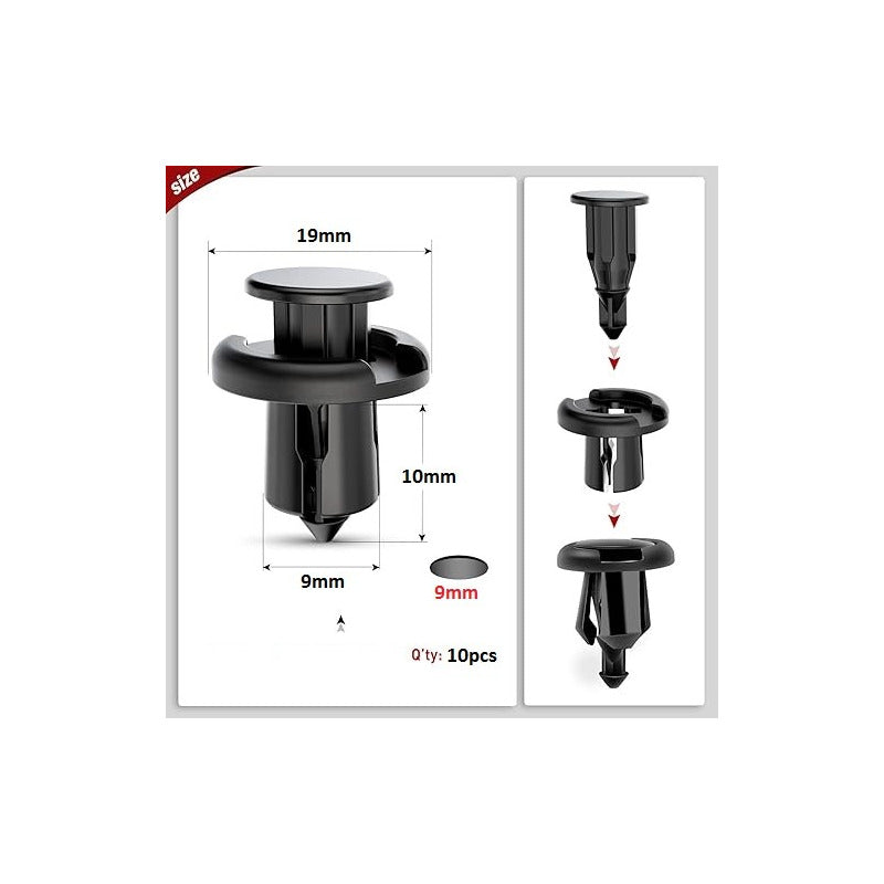 10X PIN PLÁSTICO CLIP AJUSTE CARRO MOTOR RETENEDOR REMACHE NEGRO | 10X PLASTIC PIN CLIP FASTENER CAR ENGINE RETAINER RIVET BLACK
