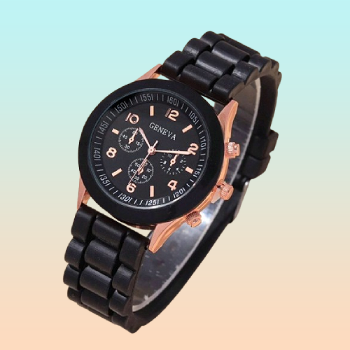 SET RELOJ MUJER LUJO 5 PULSERAS ANÁLOGO CORAL BRILLANTE NEGRO NEGRO NEGRO