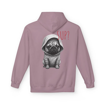 PUG HOODIE – 'SUP?' CUTE PUG IN HOODIE GRAPHIC PULLOVER