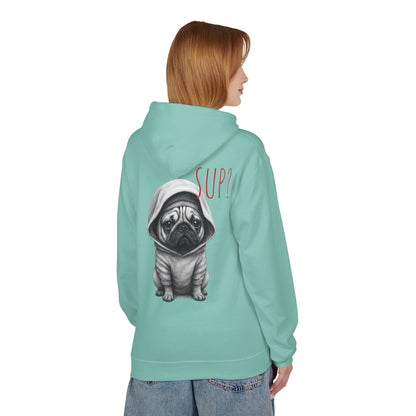 PUG HOODIE – 'SUP?' CUTE PUG IN HOODIE GRAPHIC PULLOVER