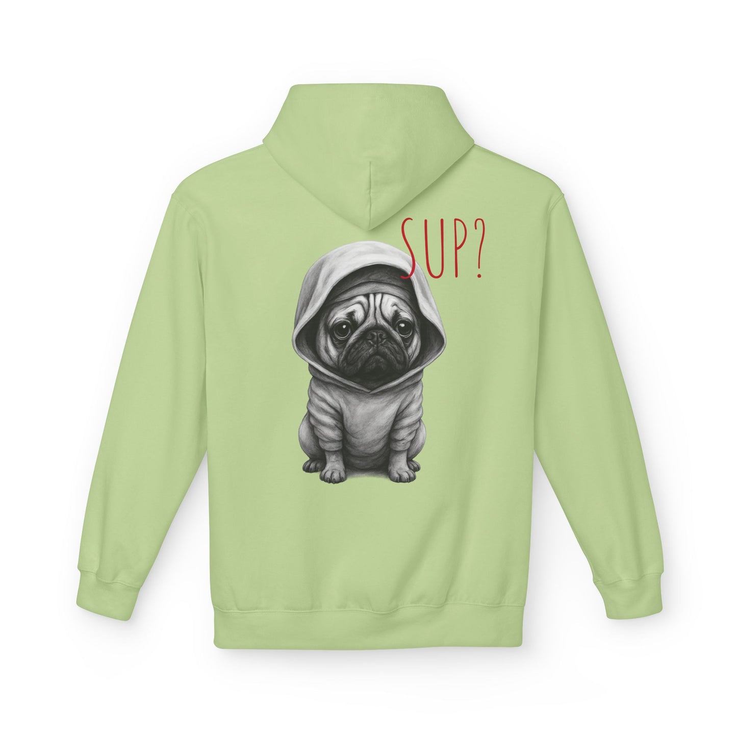 PUG HOODIE – 'SUP?' CUTE PUG IN HOODIE GRAPHIC PULLOVER