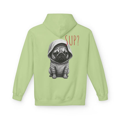 PUG HOODIE – 'SUP?' CUTE PUG IN HOODIE GRAPHIC PULLOVER