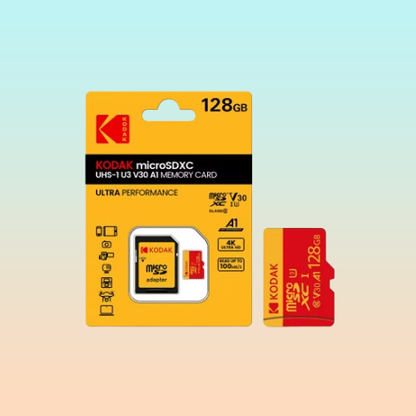 TARJETA MICRO KODAK SD 128GB ADAPTDOR SD A1 V30 XC C10 I3 4K