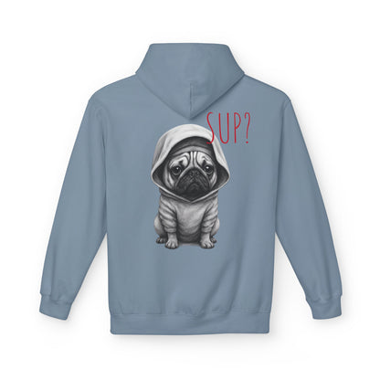 PUG HOODIE – 'SUP?' CUTE PUG IN HOODIE GRAPHIC PULLOVER