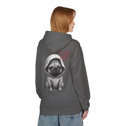 PUG HOODIE – 'SUP?' CUTE PUG IN HOODIE GRAPHIC PULLOVER