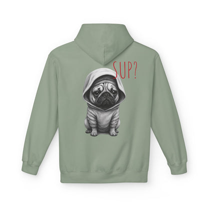 PUG HOODIE – 'SUP?' CUTE PUG IN HOODIE GRAPHIC PULLOVER