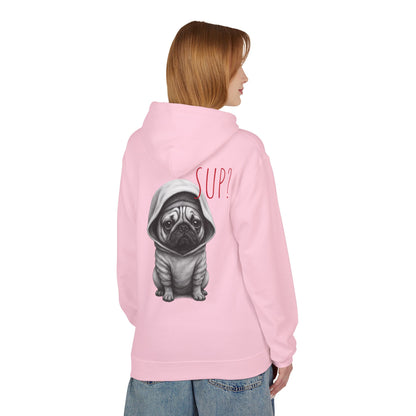 PUG HOODIE – 'SUP?' CUTE PUG IN HOODIE GRAPHIC PULLOVER