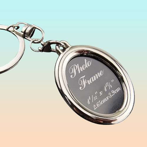LLAVERO PORTARETRATO OVALO METAL FOTO HIJO MASCOTA MAMÁ PLATEADO