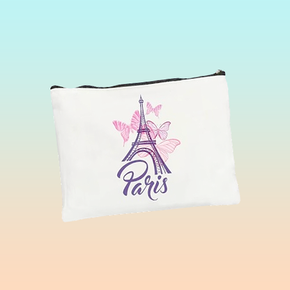 COSMETIQUERA CARTUCHERA TORRE EIFFEL PARÍS BLANCA 22X14 BLANCO CURSIVA