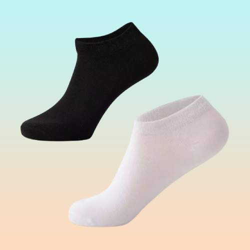 2X PARES MEDIAS TOBILLERAS NEGRAS Y BLANCAS CALCETINES NEGRO LISO 36-41