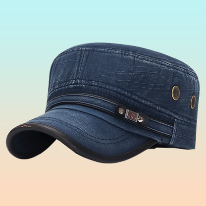 GORRA PLANA TIPO MILITAR AZUL ACERO / JEAN AJUSTABLE FASHION AZUL ACERO AJUSTABLE
