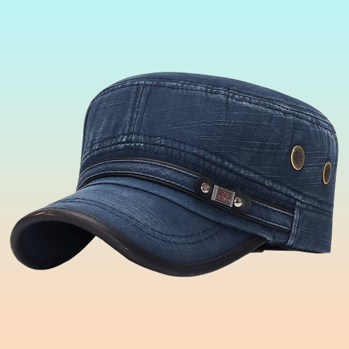 GORRA PLANA TIPO MILITAR AZUL ACERO / JEAN AJUSTABLE FASHION AZUL ACERO AJUSTABLE