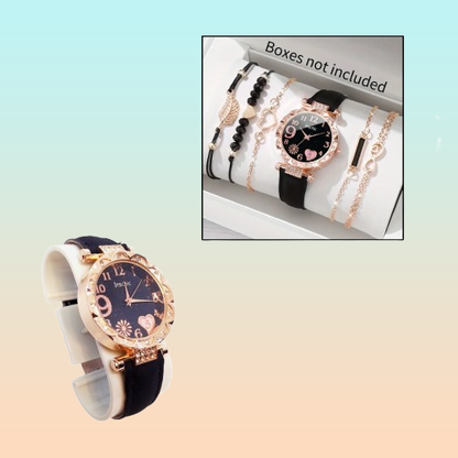 SET RELOJ MUJER LUJO 5 PULSERAS ANÁLOGO CORAL BRILLANTE NEGRO CORAL CLARO NEGRO