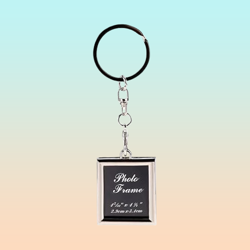 LLAVERO PORTARETRATO CUADRADO METAL FOTO HIJO MASCOTA MAMÁ PLATEADO