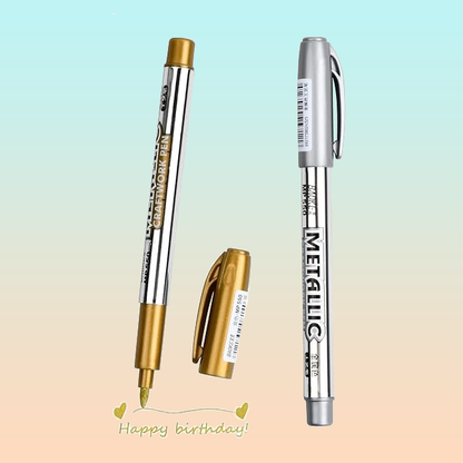 2X MARCADOR METALIZADO DORADO & PLATEADO ROTULADOR LAPICERO | 2X METALLIC MARKER GOLD & SILVER PEN

