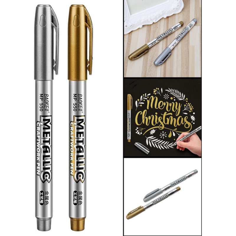 2X MARCADOR METALIZADO DORADO & PLATEADO ROTULADOR LAPICERO | 2X METALLIC MARKER GOLD & SILVER PEN
