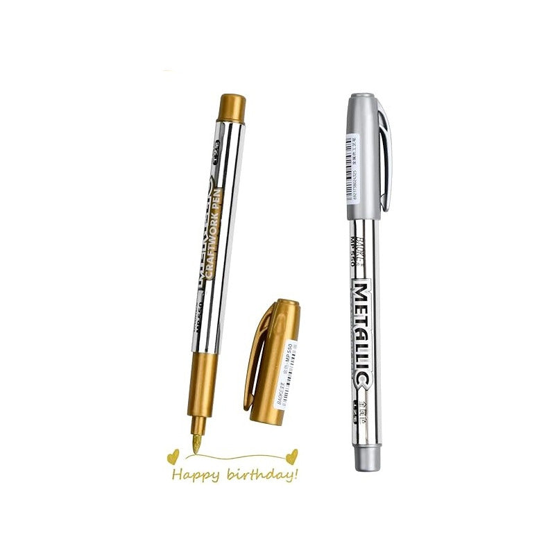 2X MARCADOR METALIZADO DORADO & PLATEADO ROTULADOR LAPICERO | 2X METALLIC MARKER GOLD & SILVER PEN
