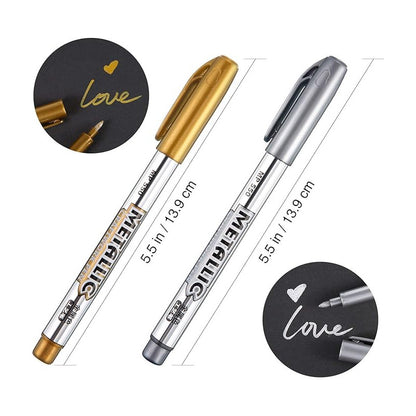 2X MARCADOR METALIZADO DORADO & PLATEADO ROTULADOR LAPICERO | 2X METALLIC MARKER GOLD & SILVER PEN
