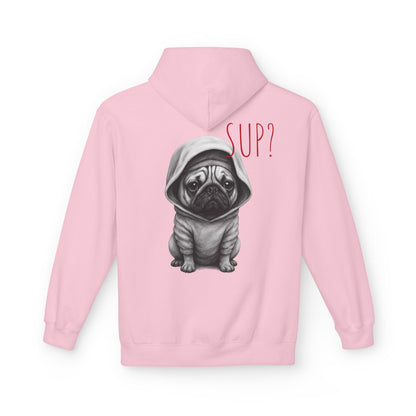 PUG HOODIE – 'SUP?' CUTE PUG IN HOODIE GRAPHIC PULLOVER