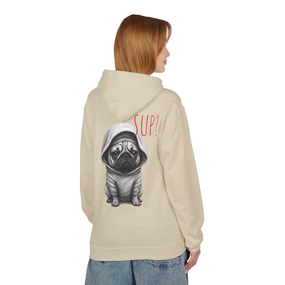 PUG HOODIE – 'SUP?' CUTE PUG IN HOODIE GRAPHIC PULLOVER