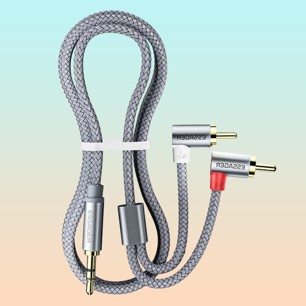 CABLE 2RCA 90° AUDIO JACK 3.5MM 3MTS ESSAGER FUNDA TRENZADA