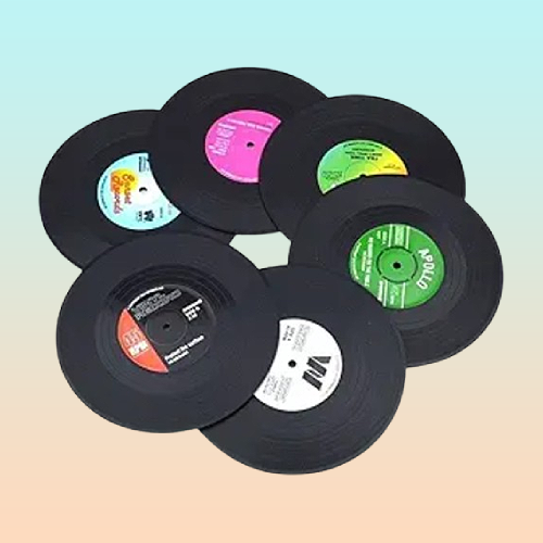6X SET POSAVASOS RETRO VINILO TOCADISCOS LP MUSICA VINILO SET NEGRO