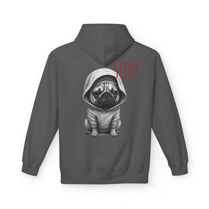PUG HOODIE – 'SUP?' CUTE PUG IN HOODIE GRAPHIC PULLOVER