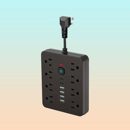 MULTITOMA 8 SALIDAS 4 USB 2 TIPO C NEGRO SWITCH ENCENDIDO NEGRO 110V