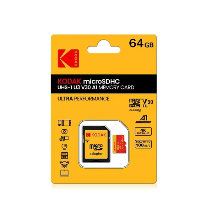 TARJETA MICRO SD 64GB KODAK XC I3 4K C10 V30 A1 ROJA